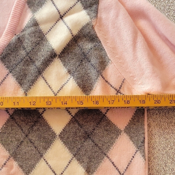 BERK Vintage 100% Cashmere Pink and Gray Argyle V-Neck Sweater Size L - Picture 6 of 11